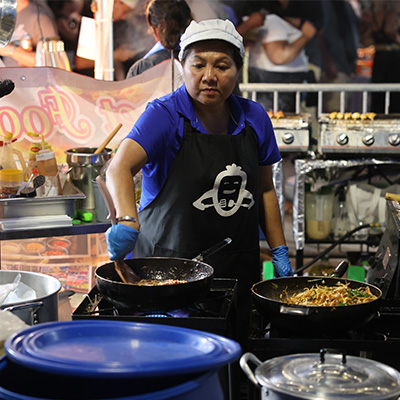 Food vendor cooking